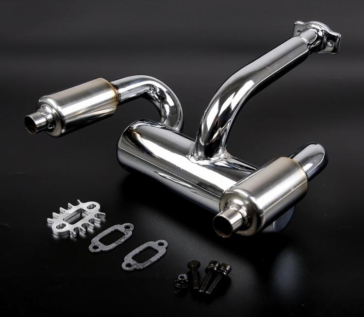 ( CN,US ) Twin steel silence exhaust pipe for hpi rovan kingmotor baja 5b ss 5t 5sc